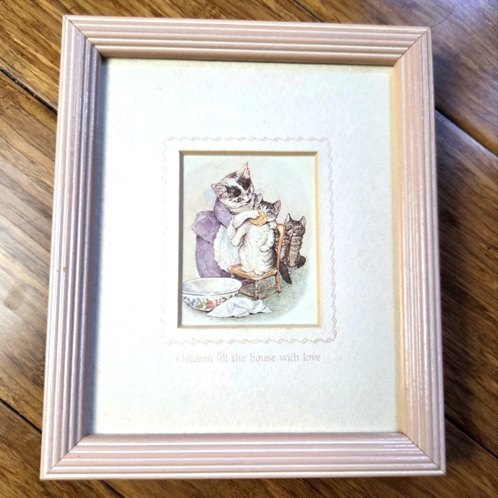 VTG Beatrix Potter Mrs.Tabitha Twitchit Tom Kitten Pink Framed Print 6.5 x 5.5